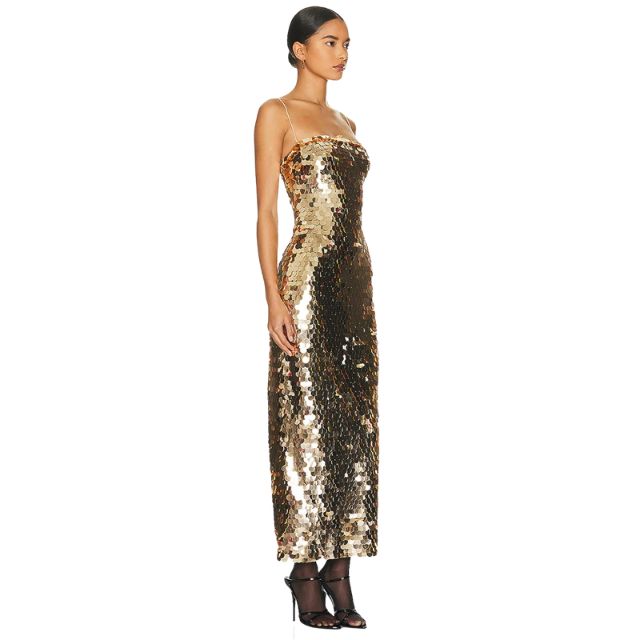 Midi slip dress with sequins and delicate straps