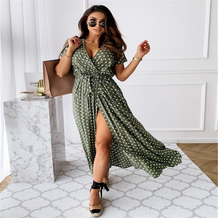 Elegant  Bohemian Polka Dot Print Dress Long Skirt