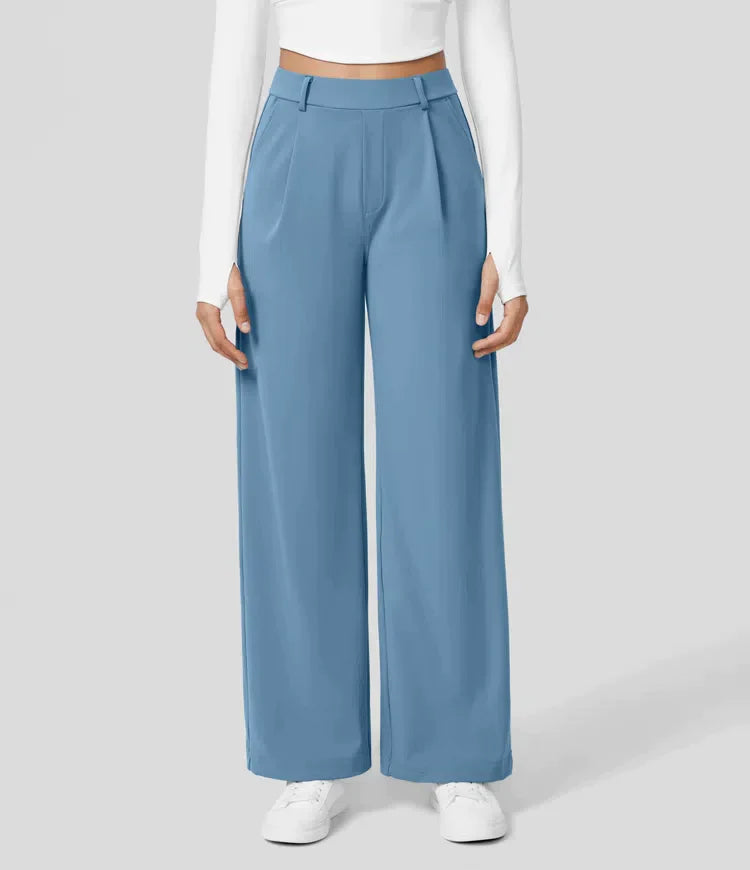 High-waisted straight leg stretch trousers