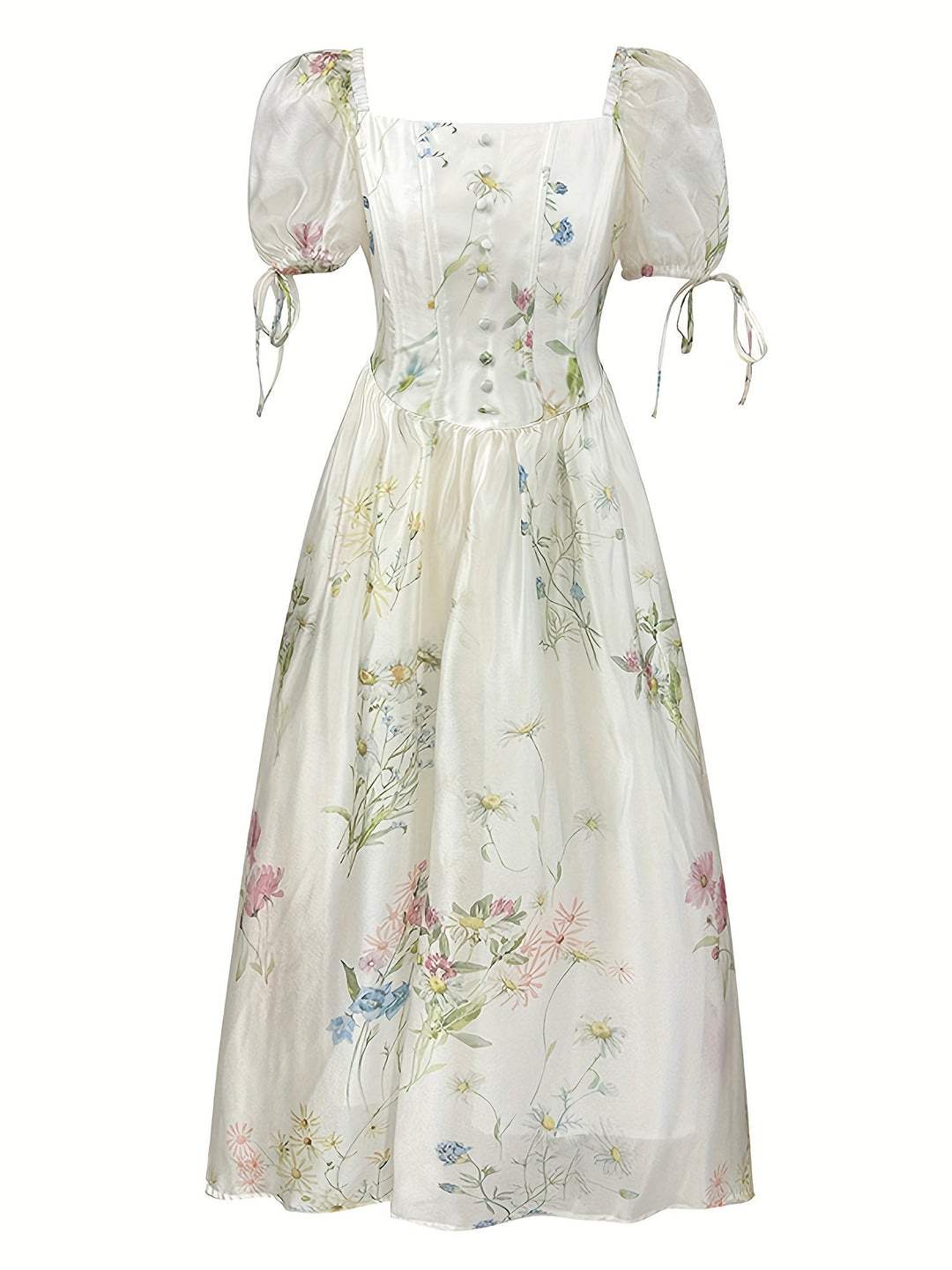 Women's - Floral A-line Midi Dress - Lightweight & Elegant with Pockets - Perfect Summery Style for Any Occasion