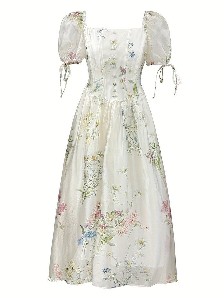 Women's - Floral A-line Midi Dress - Lightweight & Elegant with Pockets - Perfect Summery Style for Any Occasion