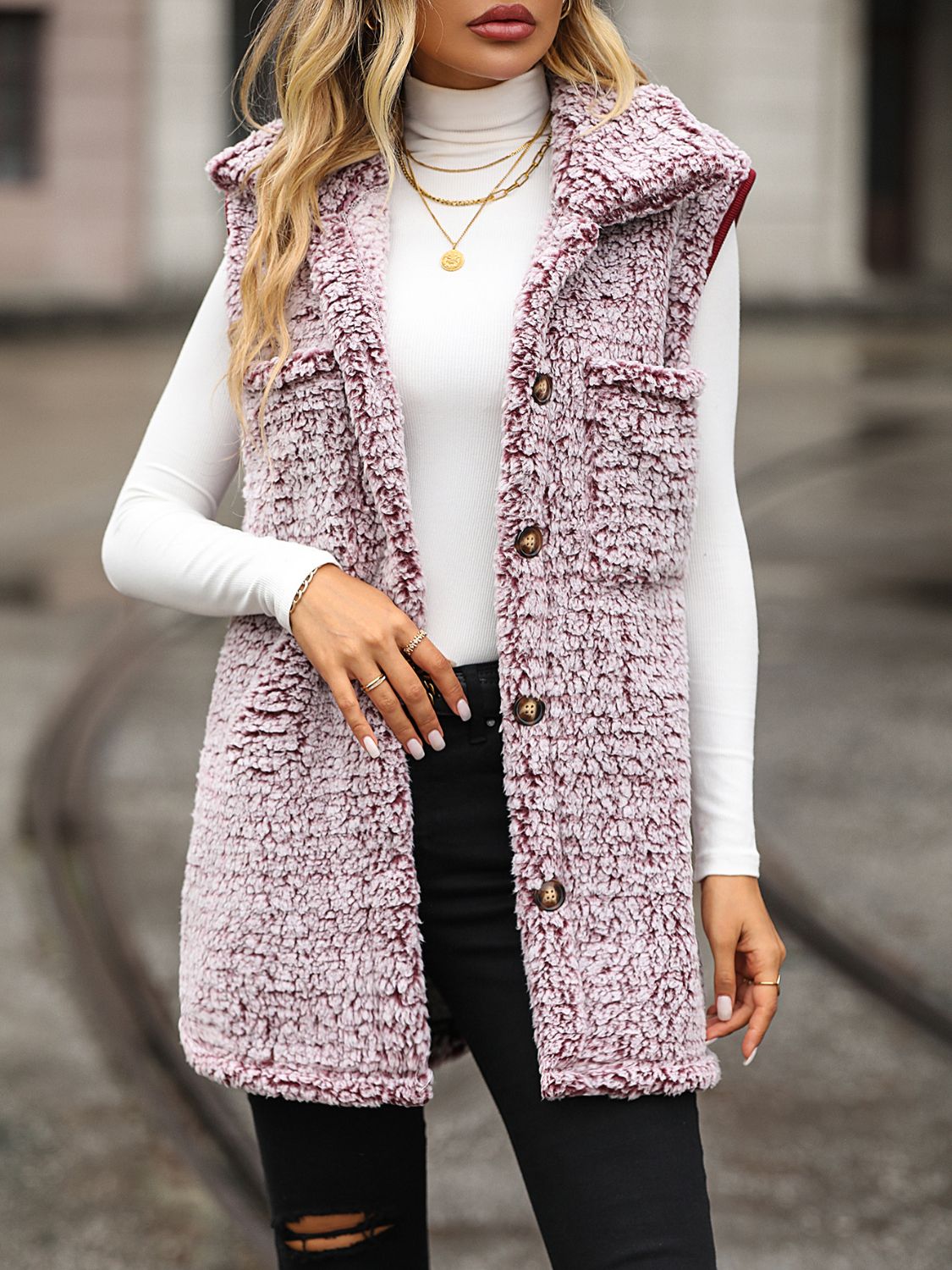 Women's - Full Size Button Down Collared Neck Vest - Stylish & Versatile Layering Piece
