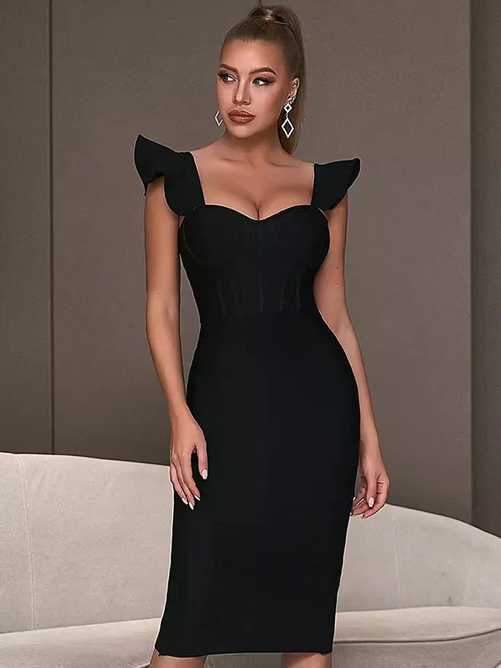 Ladies elegant solid colour hip-hugging dress