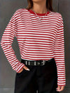 Casual long-sleeved top and striped T-shirt with a round neckline