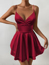 Women's - Cami Dress - Crossover Back, Fitted Style, Ruffle Hem, Sleeveless - Perfect Summer Fashion