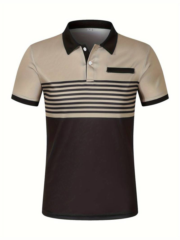 Casual Short Sleeve Striped Polo Shirt For Men