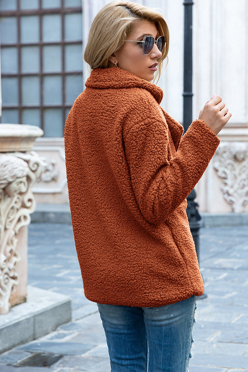 Women's - Sherpa Coat - Full Size with Lapel Collar - Warm and Cosy Winter Outerwear