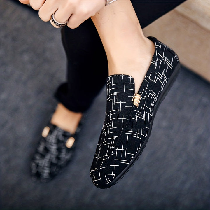Men's - Slip-On Loafers - Stylish Casual Shoes with Geometric Pattern - Comfortable Everyday Footwear