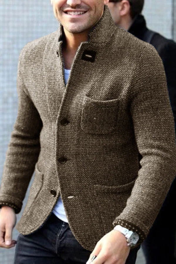 Men's - Retro Cardigan Jacket - Cosy Knit Fabric - Stylish Layering Essential