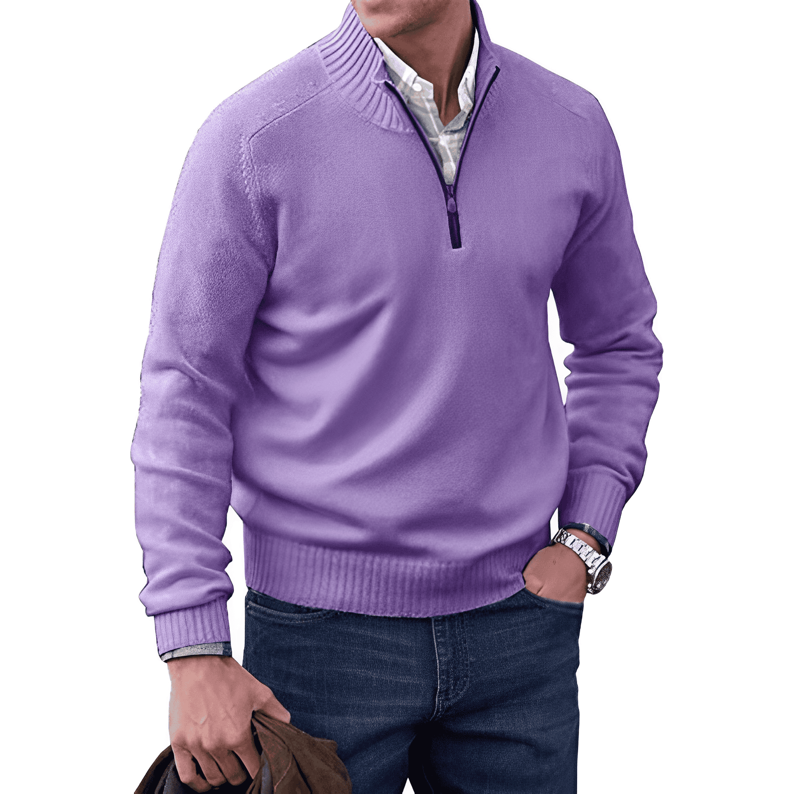 Men's - Quarter Zip Pullover Sweater - Soft, Stylish, Perfect for Layering