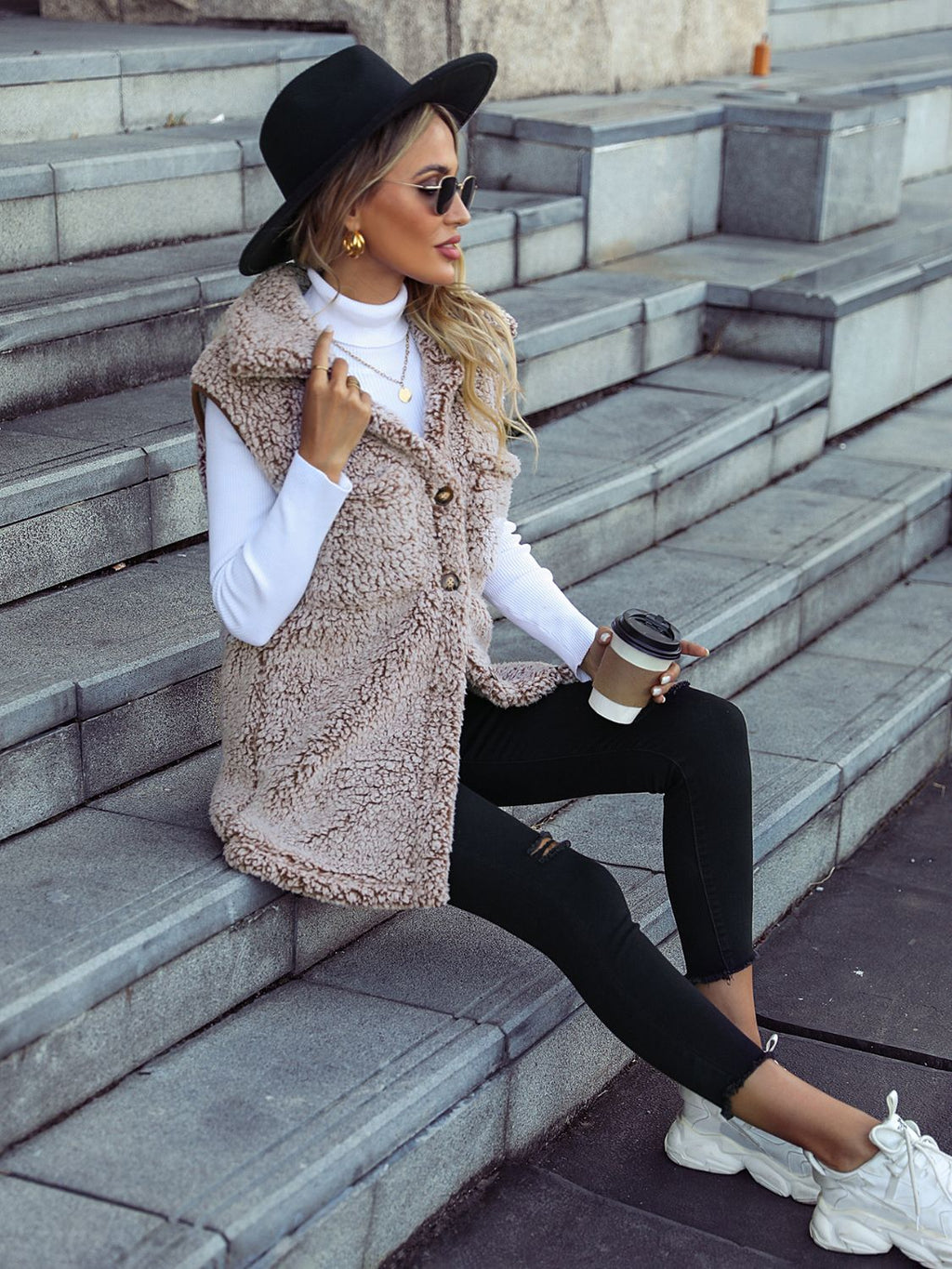 Women's - Full Size Button Down Collared Neck Vest - Stylish & Versatile Layering Piece