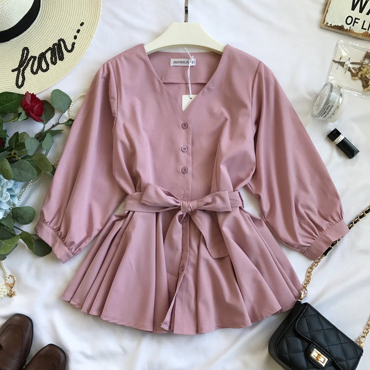 Elegant shirt with lantern sleeves Blouse Female