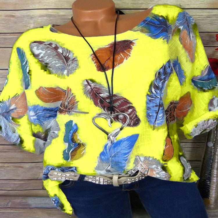 Modern feathers Colourful three-quarter sleeve blouse