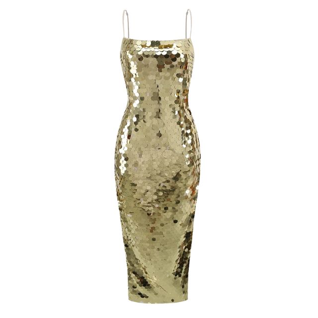 Midi slip dress with sequins and delicate straps