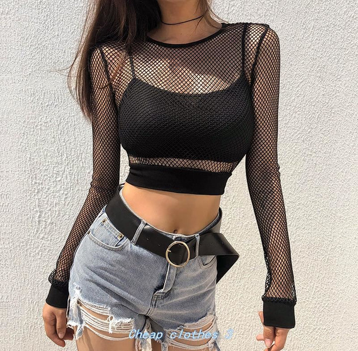 Chic Sheer Shirt Long Sleeve Tight T-shirt Blouse