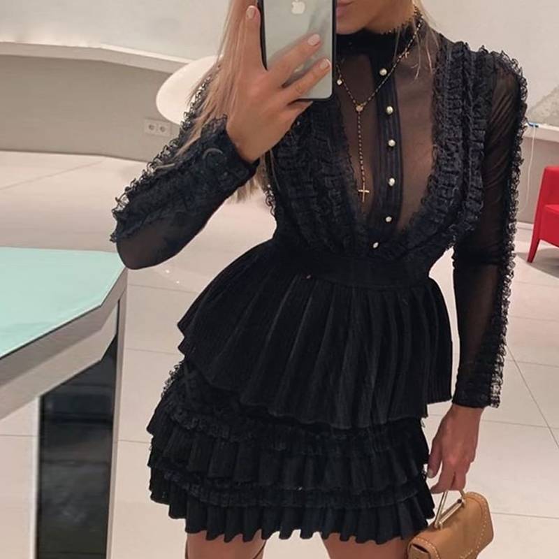 Fashionable black frill mini dress