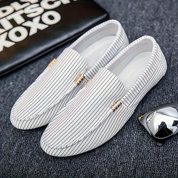 Men's - Slip-On Loafers - Stylish Casual Shoes with Geometric Pattern - Comfortable Everyday Footwear