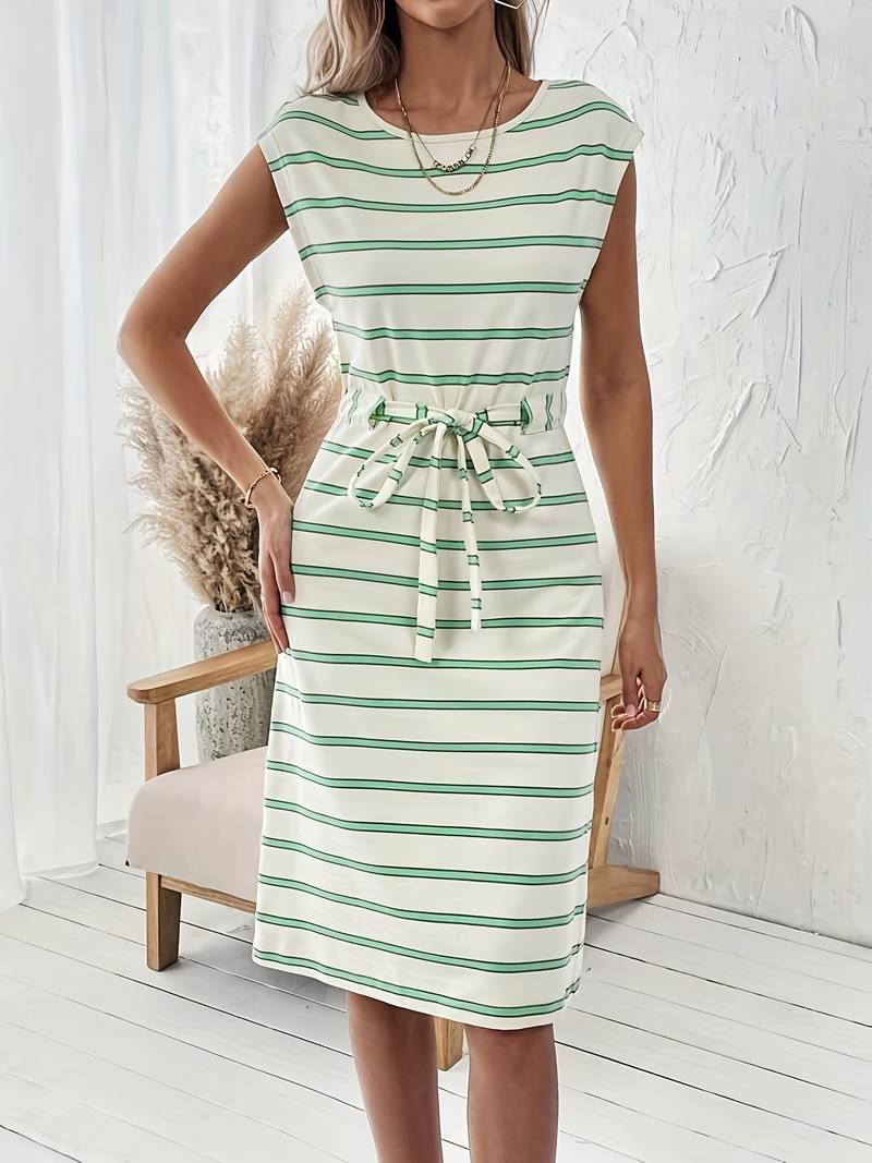 Round Neck Split Dress For Spring And Summer