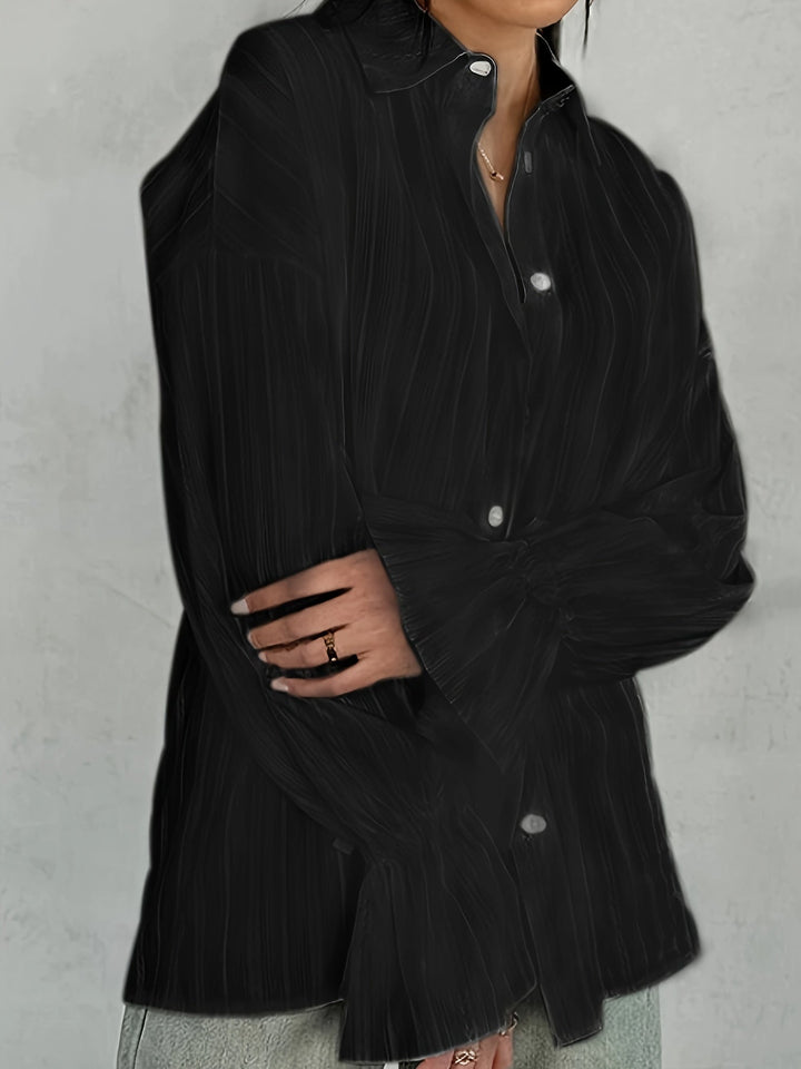 Women's -  Long Sleeve Linen Blouse - Collared & Semi-Transparent Shirt - Stylish Women's Top