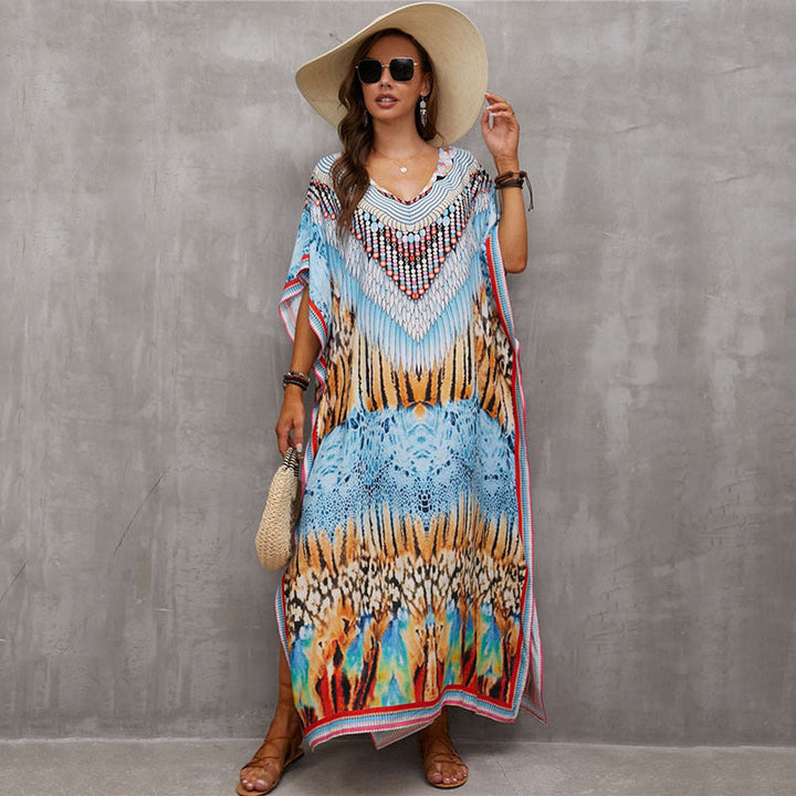 Glamorous Printed Beach Blouse V-Neck Dress