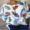 Modern feathers Colourful three-quarter sleeve blouse