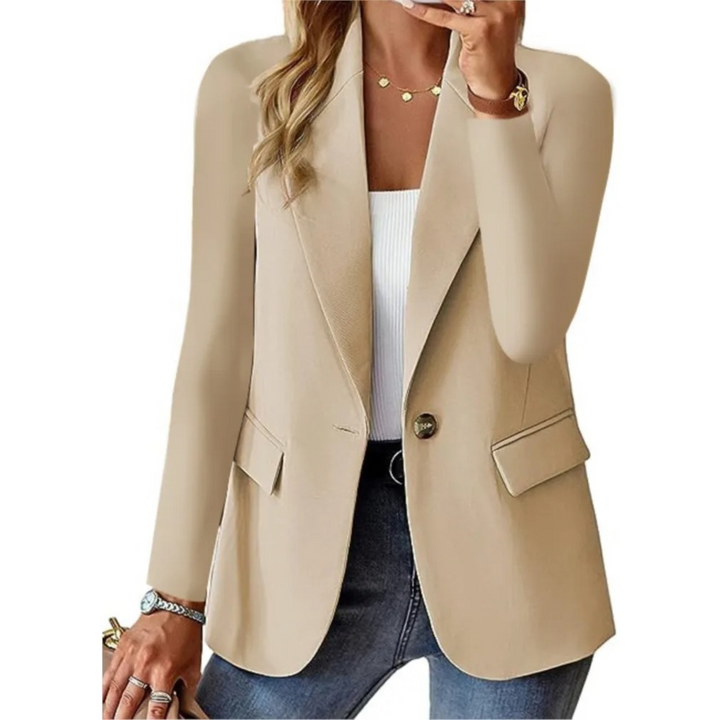 Casual solid ladies' blazer with long sleeves and narrow pocket buckle