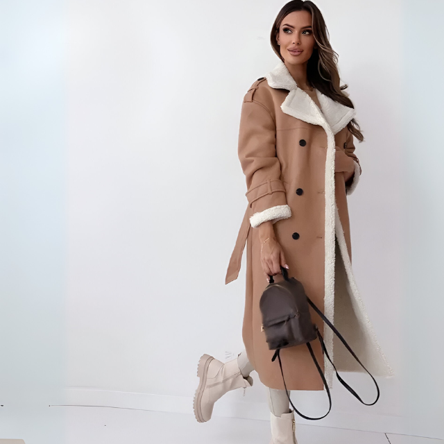 Women's - Collar Lapel Coat - Stylish Outerwear - Classic Design