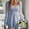 Ruffled blouse with a square neckline and sheer sleeves