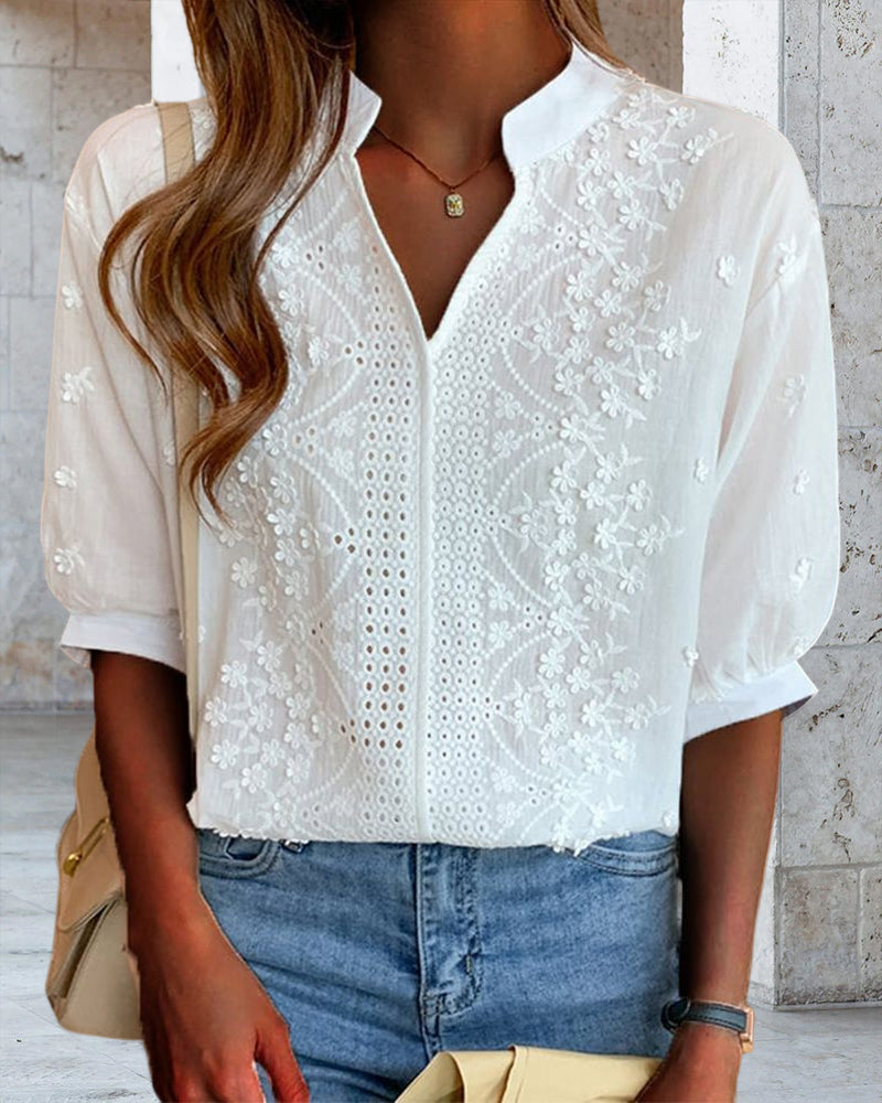 White blouse with puff sleeves