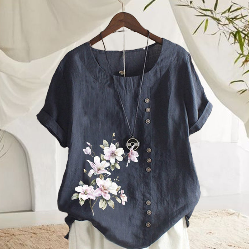 Floral cotton and linen shirt