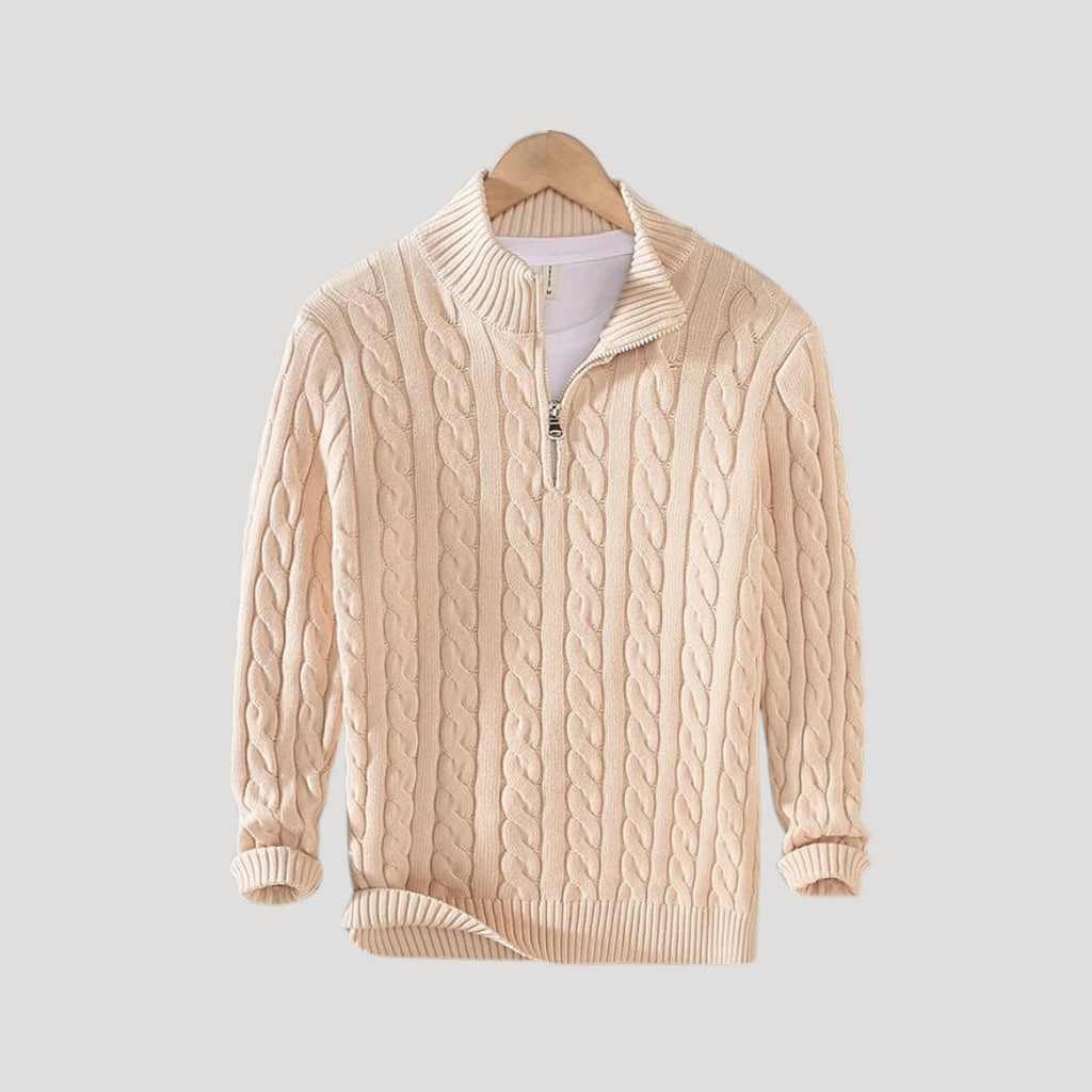 Men's - Half Zip Cable Knit Jumper - Cosy Wool Blend - Stylish Layering Piece