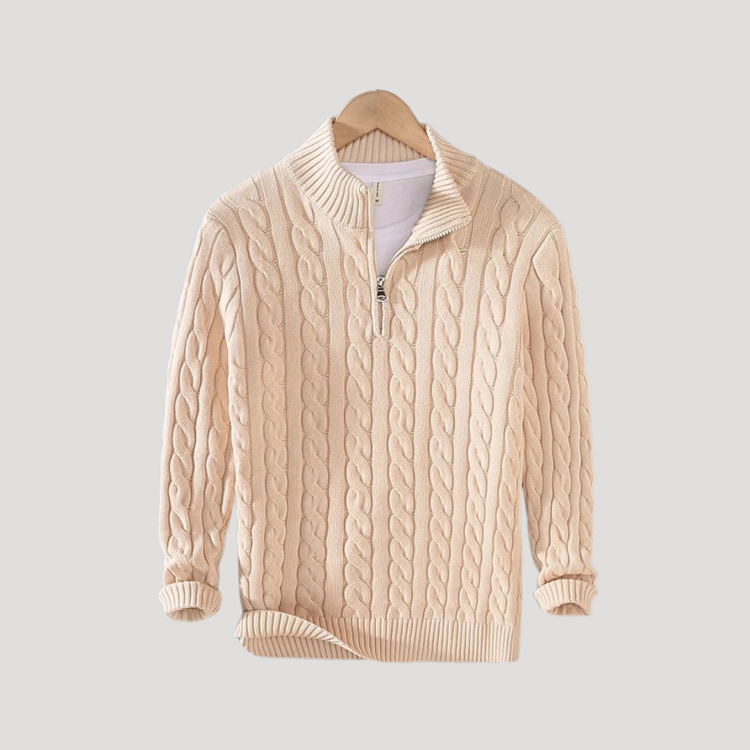 Men's - Half Zip Cable Knit Jumper - Cosy Wool Blend - Stylish Layering Piece