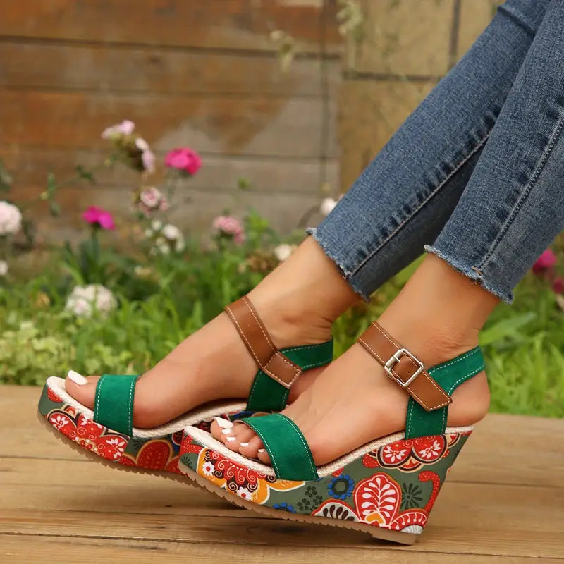 Wedge Heels With Floral Pattern For Women