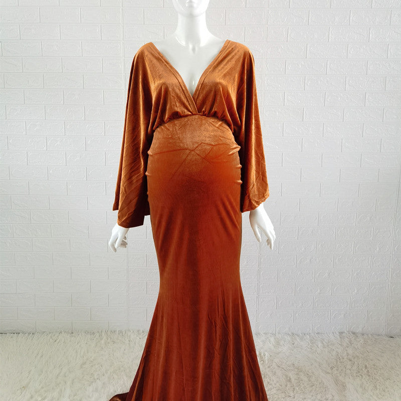 Elegant velvet boho maxi dress for maternity mums