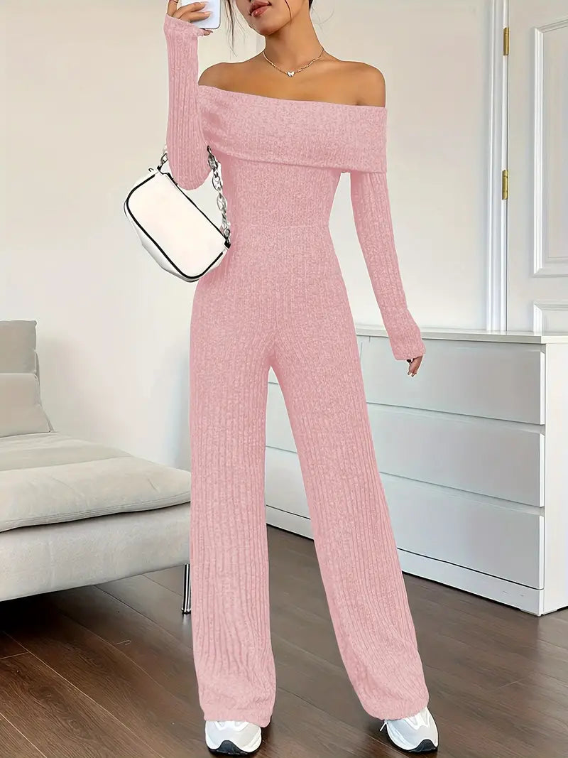 Ribbed Off-shoulder Jumpsuit