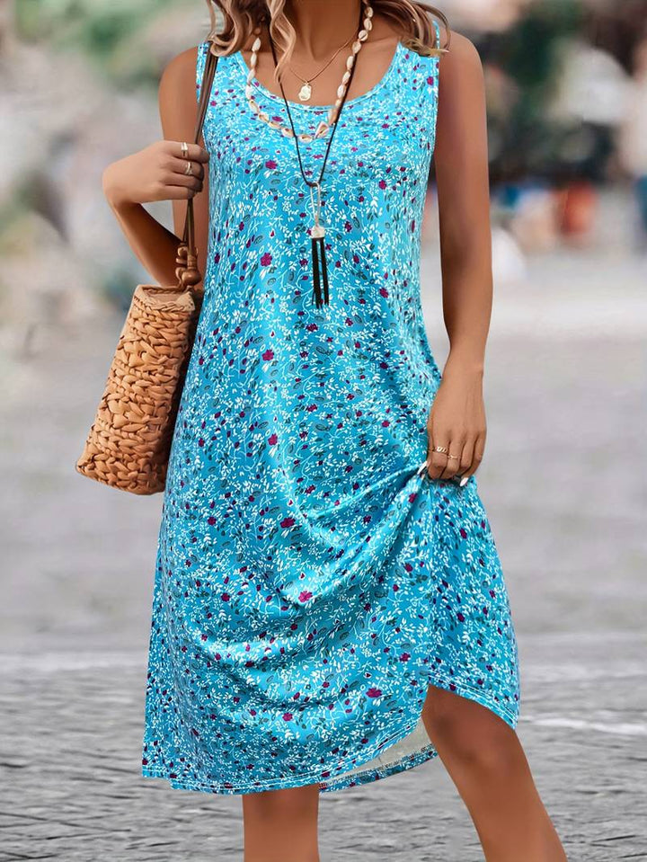 Cute Dress With Round Neck And Floral Pattern