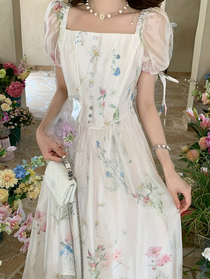 Women's - Floral A-line Midi Dress - Lightweight & Elegant with Pockets - Perfect Summery Style for Any Occasion