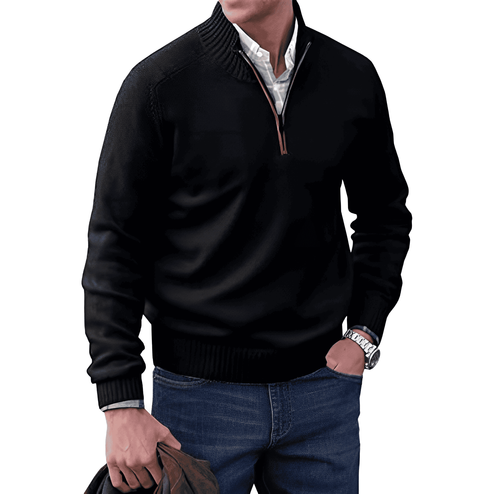 Men's - Quarter Zip Pullover Sweater - Soft, Stylish, Perfect for Layering