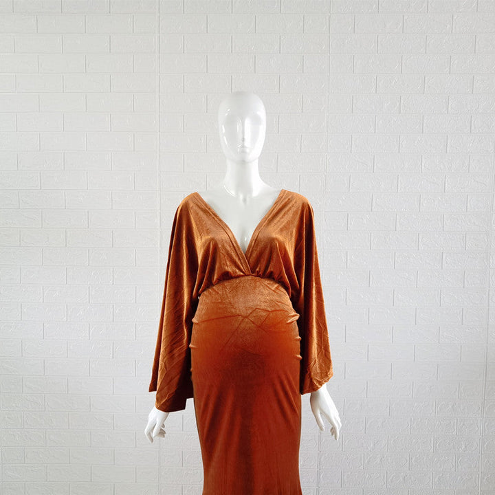 Elegant velvet boho maxi dress for maternity mums