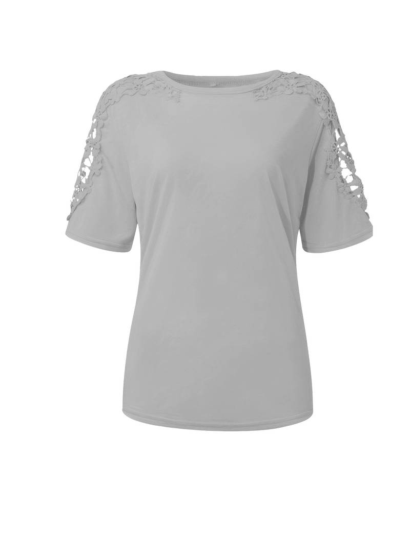 Simple T-shirt with a round neckline and lace seams