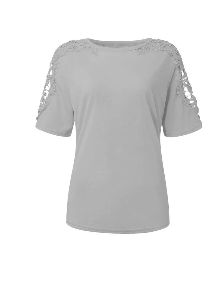 Simple T-shirt with a round neckline and lace seams