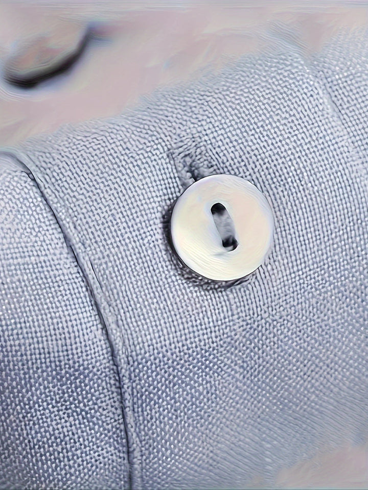 Women's - Linen Shirt - Light Blue Long-Sleeved with Split Sleeves - Elegant and Comfortable Style