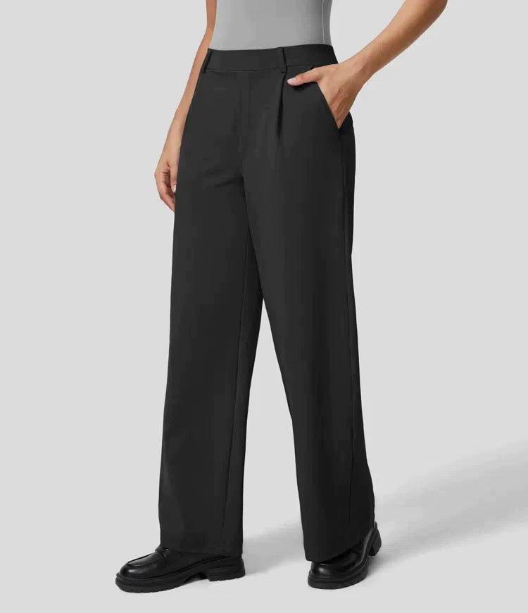 High-waisted straight leg stretch trousers