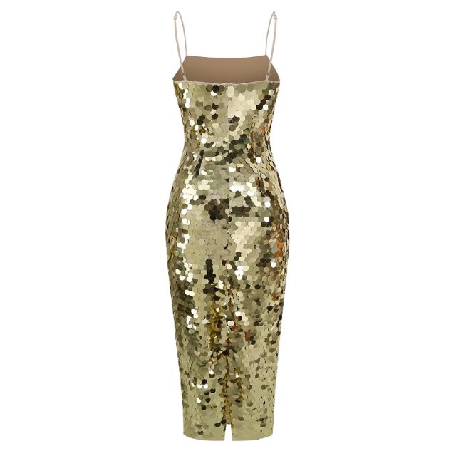 Midi slip dress with sequins and delicate straps