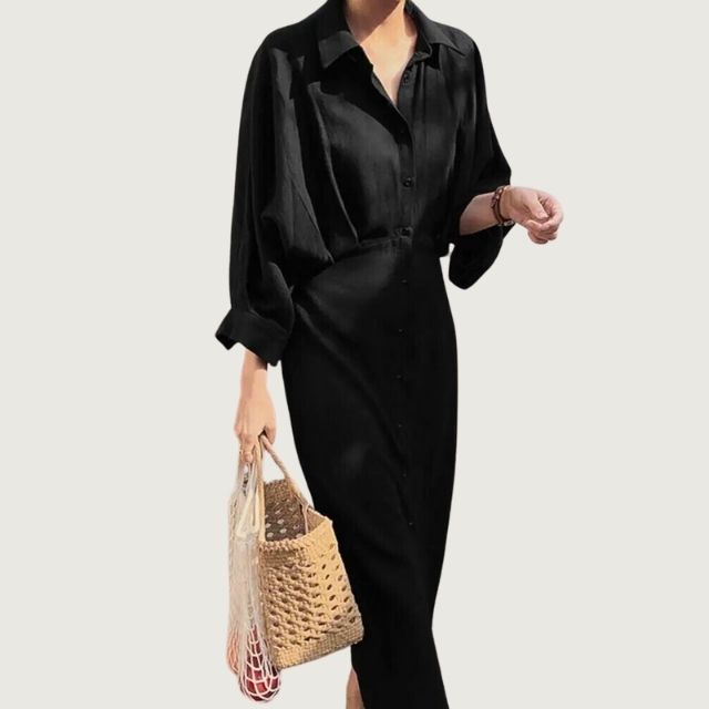 Elegant silk shirt dress with button placket