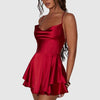 Satin mini dress with flounce trim