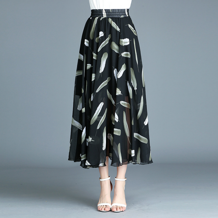 Modern retro skirt printed chiffon dress pleated skirt