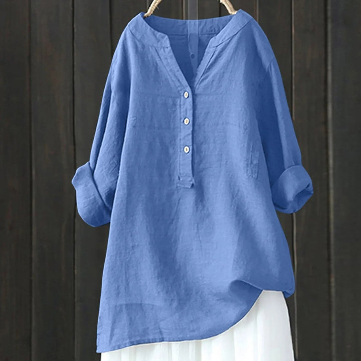 Blue simple button blouse