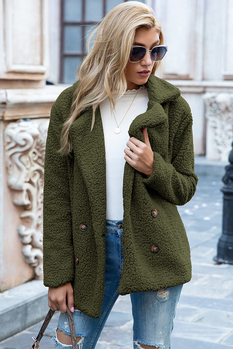 Women's - Sherpa Coat - Full Size with Lapel Collar - Warm and Cosy Winter Outerwear