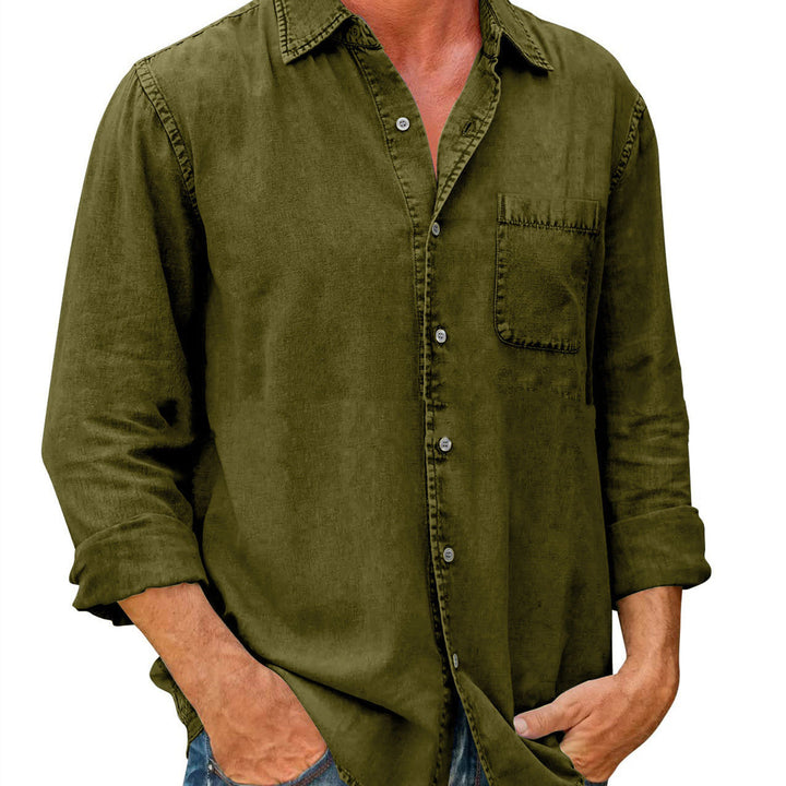 Casual single-coloured long-sleeved shirt for men